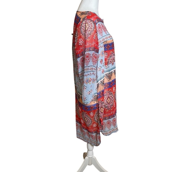 Fig & Flower Red Blue Sheer Popover Tunic Overlay Large Bohemian Lightweight - Picture 3 of 10